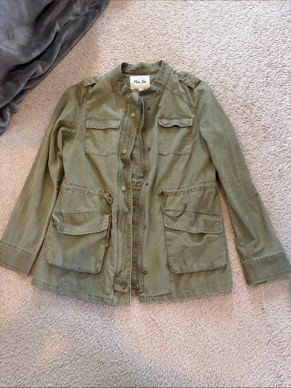 Per Se Olive Utility Jacket with Front Flap Pockets